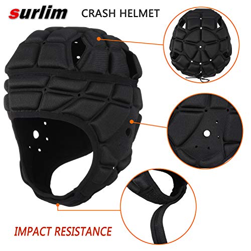 Surlim Soft Shell Flag Football Helmet, Padded Rugby Scrum Cap for 7v7 - color: BLACK, size: Large