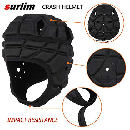 Surlim Soft Shell Flag Football Helmet, Padded Rugby Scrum Cap for 7v7 - color: BLACK, size: Large