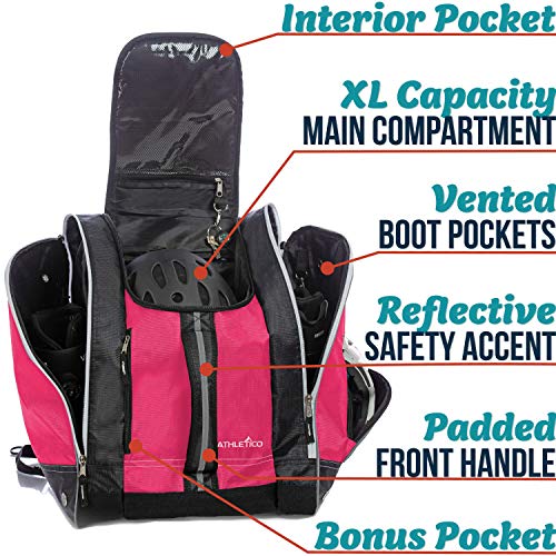 Athletico Ski Boot Bag – Skiing and Snowboarding Travel Luggage – Stores Gear Including Jacket, Helmet, Goggles, Gloves & Accessories – Venting and Grommets for Snow Drainage - color: Pink