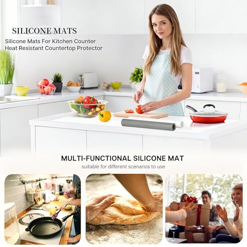 Non-Slip Silicone Countertop Cover 9 x 44 Inch 1mm, Heat Resistant Table Pad Protects Kitchen Island, Dresser and Furniture from Spills and Scratches - size: 9in x 44in