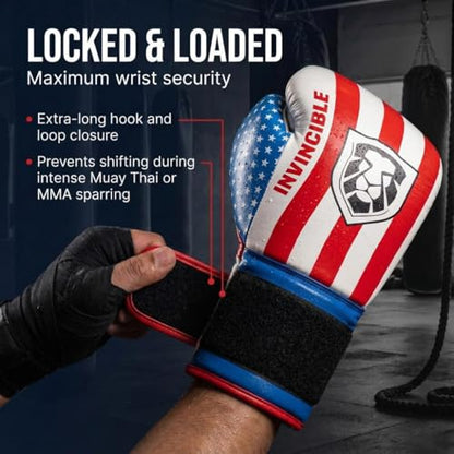 Invincible Fight Gear Flag Leather Boxing Gloves - color: USA Flag, size: 14oz