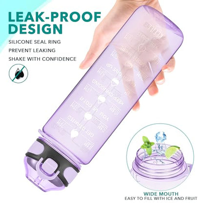 Enerbone 32 oz Water Bottle with Times to Drink and Straw, Motivational Drinking Water Bottles with Carrying Strap, Leakproof BPA & Toxic Free, Ensure You Drink Enough Water for Fitness Gym Outdoor - color: Amethyst