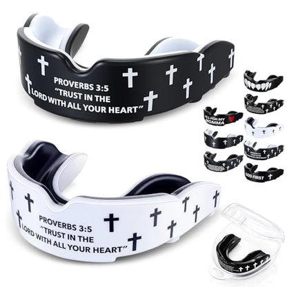 Yaomiao 2 Pcs Christian Mouth/Teeth Guards | Sport Game Guard Religious Mouthguard: Soccer, Football, Basketball, Baseball, Wrestling, Lacrosse, Rugby, Boxing, Taekwondo - size: Adult, style: White & Black Faith