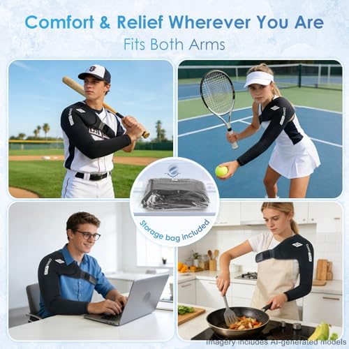 ComfiTECH Reusable Shoulder Arm Ice Pack Wrap for Pitcher & Recovery, M - size: Medium, style: Black
