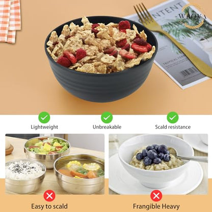 Wheat Straw Bowl Sets,8 PCS Unbreakable Cereal Bowls 26 OZ,Microwave and Dishwasher Safe Bowls,Alternative Plastic Bowl Reusable for cereal,salad,snack and soup (Pure Black)