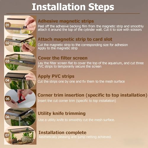 Magnetic Aquarium Anti-Jumping Mesh Net, Aquarium Lid Fish Tank Top Cover Hood Jump Cover, Adjustable DIY Mesh Lid of for Fish Tank - size: 80x45cm