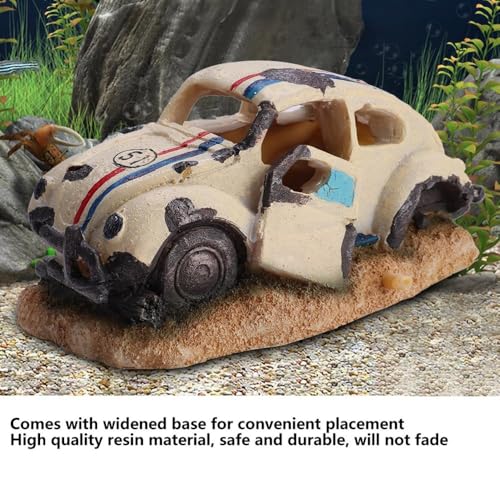 Simulation Resin Sedan Car Aquarium Ornament Heavy Base Design Fish Tank Decor with Multiple Holes for Fresh Saltwater