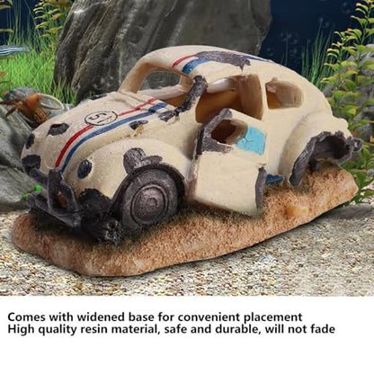 Simulation Resin Sedan Car Aquarium Ornament Heavy Base Design Fish Tank Decor with Multiple Holes for Fresh Saltwater