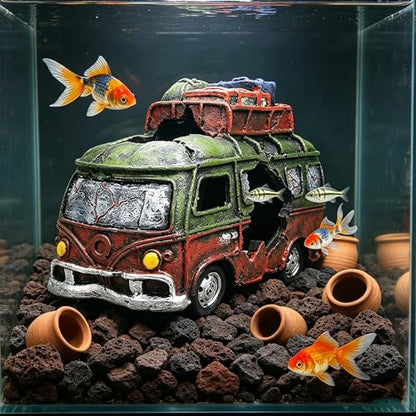 Aquarium Resin Ornament Car Wreckage for Fish Tank Underwater Landscape Decoration Hiding Cave Hideouts House Plants Supplies Decor Accessories