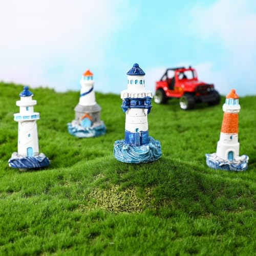 balacoo 4 Pcs Mini Lighthouse Decoration, Mediterranean Style Resin Nautical Lighthouse Model, Nautical Home Decor for Room, Garden, Yard, Lawn, Room, Aquarium, Fish Tank Decoration