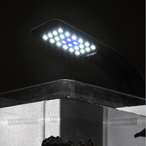 24 LED Aquarium Planted Light 10W Full Spectrum Plant Grow Clip Lamp Fish Tank Lighting White and Blue LED (Black)