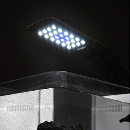 24 LED Aquarium Planted Light 10W Full Spectrum Plant Grow Clip Lamp Fish Tank Lighting White and Blue LED (Black)