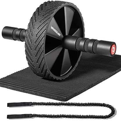 Vinsguir Ab Roller Wheel Kit- Ab workout equipment with Resistance Bands & Knee Mat，Exercise Roller for Core Strength Training & Home Gym Fitness, Abdominal Carver Machine for Men & Women