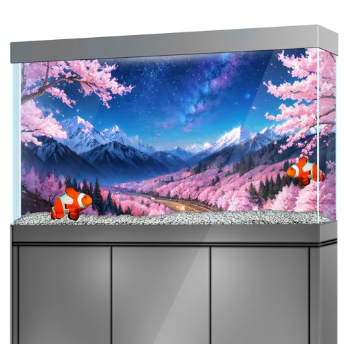 Aquarium Background Stickers - Cherry Blossom, Mountain, Starry Fantasy Self-Adhesive Fish Tank Reptile Terrarium Decor Poster (45 x 30 cm / (17.7 x 11.8 inches)) - size: 45 x 30 cm / (17.7 x 11.8 inches)