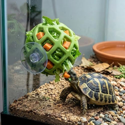 Turtle Feeding Ball with Suction Cup, Silicone Foraging Toy, Interactive Turtle Tank Feeder for Veggies and Treats, Betta Hammock Shrimp Shelter and Aquarium Decors for Small Aquarium Pets