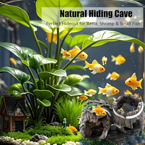 Aquarium Decorations Cave – Resin Fish Tank Ornament Barrel Hideout for Betta, Shrimp & Small Fish, Rock Cave Shelter Breeding & Hiding Decor Broken Barrel Aquarium Decoration (Broken Barrel-02)