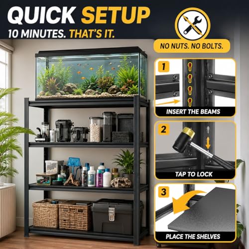 PRESTELION Aquarium Stand Fish Tank Stand 1200LBS Metal Shelving Adjustable Heavy Duty Storage Shelves Display Shelves Utility Shelf for Turtle Tank, Reptile Terrarium, 31.5" H×35.4" W×13.8" D, Black - size: 3-TIER 31.5"H×35.4"W×13.8"D