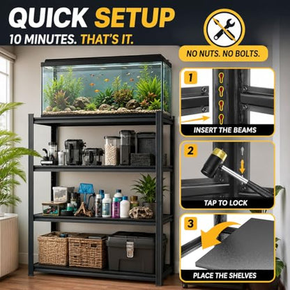 PRESTELION Aquarium Stand Fish Tank Stand 1200LBS Metal Shelving Adjustable Heavy Duty Storage Shelves Display Shelves Utility Shelf for Turtle Tank, Reptile Terrarium, 31.5" H×35.4" W×11.8" D, Black - size: 3-TIER 31.5"H×35.4"W×11.8"D