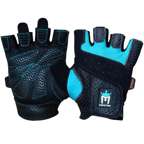 Meister Women's Fit Grip Weight Lifting Gloves w/Washable Amara Leather - color: Black / Turquoise, size: Medium