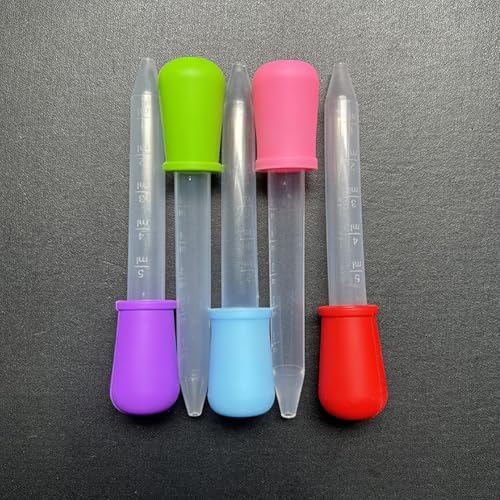 GSHLLO 10 Pcs 5ml Silicone Liquid Droppers Small Plastic Eye Droppers Clear Transfer Pipette Droppers Watercolor Painting Dropper Graduated Dropper Pipettes with Bulb Tip for Plant