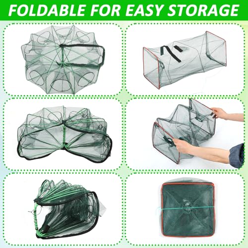 2PCS Fishing Bait Trap Crab Net 10 Holes and 2 PCS Square Crab Crawfish Trap Fishing Trap for Minnow Crawfish Shrimp Crawdad with Rope Large Fishing Net for Bait Fish