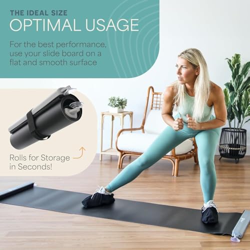 Lifepro Glidemaster Exercise Slide Board – Sliding Mat for Hockey, Skating & Core Training – Includes Booties, Carry Bag & Workout Poster – Home Fitness & Physical Therapy Equipment