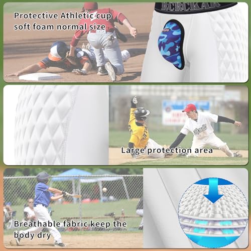Baseball Sliding Shorts Protective Athletic Compression Underwear w/Cup Baseball Football Lacrosse - color: White, size: Large