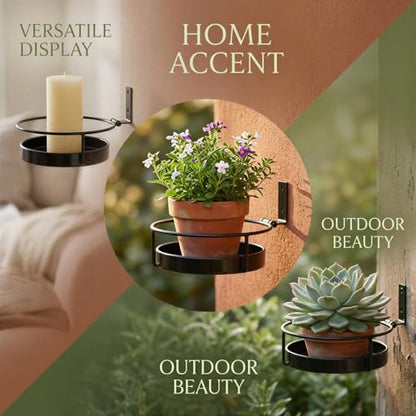 2 Pcs Wall Mounted Plant Holders, Wall Hanging Metal Flower Pot Racks, Floating Plant Shelves with Ring and Base, Indoor Outdoor Decorative Planter Stands for Garden, Porch, Patio