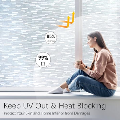 Window Privacy Film, Frosted Glass Window Film with Non-Adhesive UV Blocking Clings Removable Window Stickers Decorative Frosting Vinyl Film for Home Office 23.6 x 157.4 Inches - size: 23.6 x 157.4
