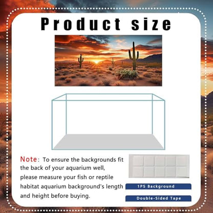 72X16IN 3 Pack Aquarium Terrarium Fish Tank Background, Reptile Habitat Bearded Dragon Tank Background, Polyester Black Rock Sun and Desert Cactus Terrarium Decor Wallpaper - size: 72X16in/180X40cm