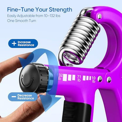 FitBeast Grip Strength Trainer 2 Pack – Adjustable Hand Grip Strengthener for Strength Training & Rehabilitation, 10-132 lbs Resistance Forearm Strengthener, Ideal for Athletes, Rehab, Office - color: Purple