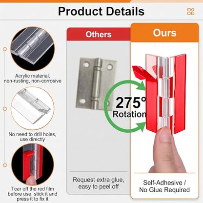 Thinp 4 Pcs Self Adhesive Clear Plastic Hinges, 65x40mm Acrylic Hinge-Transparent Folding Plastic Hinges for Crafts Aquarium Lid Cabinet Furniture Display Stand