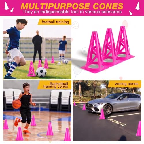 12 Pack Soccer Cones, 9 Inch Agility Cones for Soccer, Football, Basketball, Cones for Sports Training, Speed & Agility Drills, Field Marking Equipment - color: pink