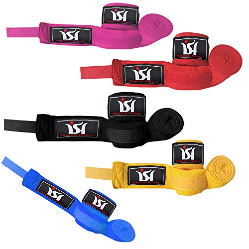 Mexican 180" Elastic Cotton Hand Wraps Bandages for Boxing Kickboxing Muay Thai MMA Training Pair - color: Black