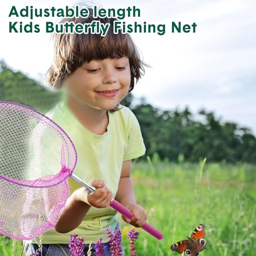 48 Pcs Kids Butterfly Fishing Nets Bulk Colorful Telescopic Butterfly Fishing Nets with Stainless Steel Pole Handle 34 Inch with 20 Pcs Plastic Insect Bottle Nature Exploration Toys