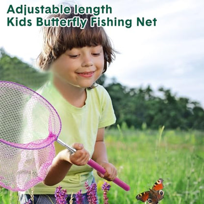 48 Pcs Kids Butterfly Fishing Nets Bulk Colorful Telescopic Butterfly Fishing Nets with Stainless Steel Pole Handle 34 Inch with 20 Pcs Plastic Insect Bottle Nature Exploration Toys
