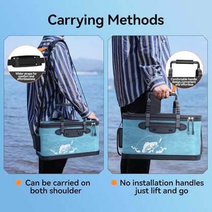 Fishing Bucket Foldable， 6Gallon/8Gallon/10Gallon,Live Fish Container Multi-Functional Live Fish Bait Bucket,for Fishing, Camping, Moving - color: Blue