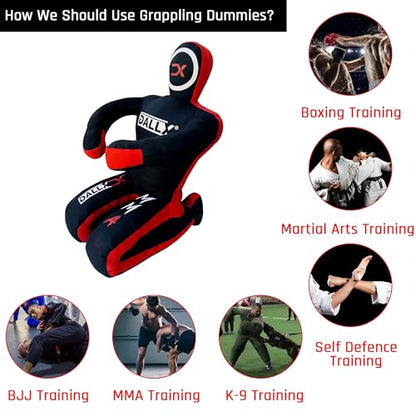DALLX MMA Grappling Dummy BBJ Wrestling Brazilian Jiu Jitsu Punching Bag Judo Karate Throwing Boxing Fighting Dummy Self Defense Sitting Position – UNFILLED - color: BLACK RED, size: 5FT