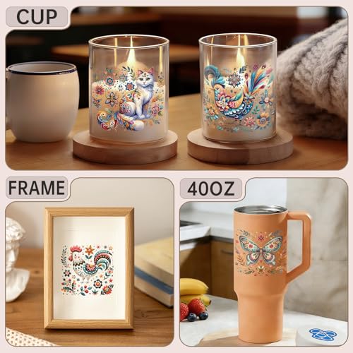 12 PCS UV DTF Cup Wrap Stickers, Folk Art Animal Rub on Transfers for Crafts, Permanent DIY Transfer Decals for 16oz Libbey Glass Cans, Mugs, Candles, Easy to Apply Art Stickers - style: Folk Art Animal