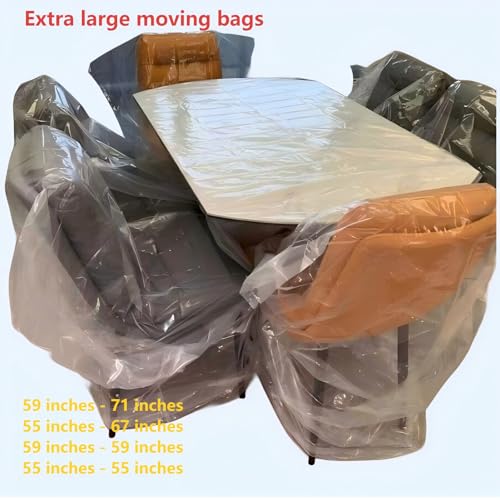 Extra Large Storage Bags, Clear Plastic, Thickened Dust-Proof, 59x71 Inch, for Furniture, Luggage, Industrial Equipment, Commercial Use, 5 Count,Extra large moving bags,150cm x 180 cm
