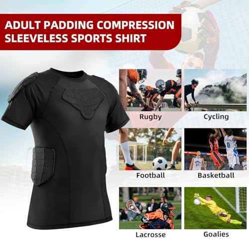 Zicac Men's Sports Shock Rash Guard Compression Padded Shirt Soccer Basketball Protective Gear Chest Rib Guards - color: Black-1, size: Large