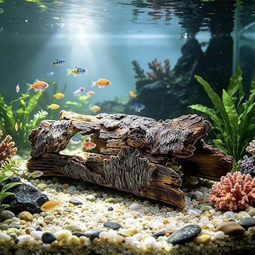 Teaeeno Faux Log Fish Cave, Predator Control and Decorative Shelter for Koi and Fish, Ponds, Aquariums, Aquarium Décor Ornaments (Brown)