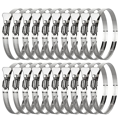 ZOEYES 20 PCS Stainless Steel Duct Clamps, 4 Inch Hose Clamps, Adjustable 91-114mm (3.5 inch to 4.5 inch) Range Air Ducting Clamp, 9mm (0.5 inch) Bandwidth Worm Clamp, Worm Drive, Worm Gear