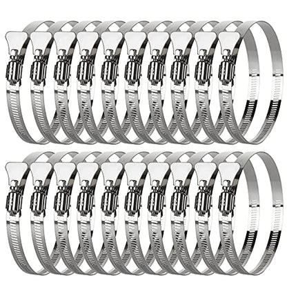 ZOEYES 20 PCS Stainless Steel Duct Clamps, 4 Inch Hose Clamps, Adjustable 91-114mm (3.5 inch to 4.5 inch) Range Air Ducting Clamp, 9mm (0.5 inch) Bandwidth Worm Clamp, Worm Drive, Worm Gear