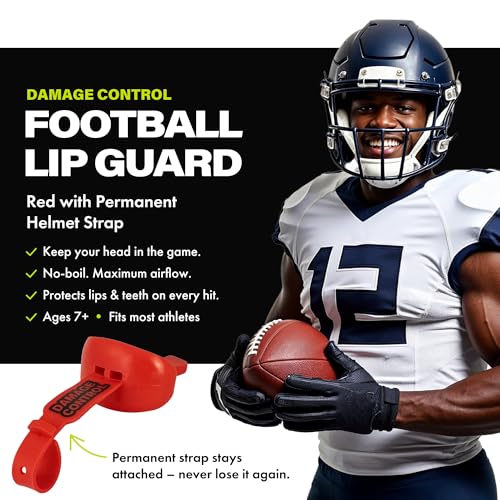 DAMAGE CONTROL Pacifier Football Mouth Guard – Permanent Strap – Red - color: Red