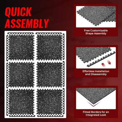 SUPERJARE 0.79'' Extra-Thick Exercise Equipment Mats, 6 Pcs 24 Sq Ft Rubber Top Floor Tiles with High Density EVA Foam, Interlocking Gym Flooring for Home Gym, Protective Workout Mat, Black/Grey - size: 6 Tiles (24 Sq Ft)