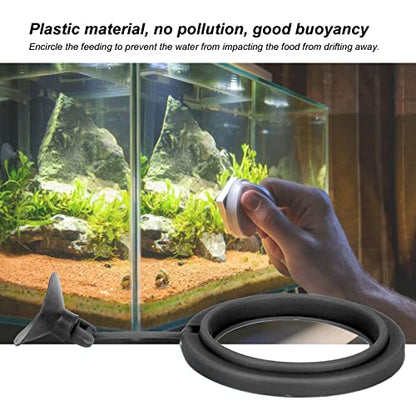 Fish Tank Ring Feeder, Plastic Strong Suction Cup for Feeding Flaky Food, Surrounds and Keeps Water Clean for Fish Aquarium Feeding Ring (Black) - color: Black/White