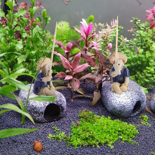 DOITOOL 2 Pcs Mini Fisherman Figurine Ceramic Mudmen Statue for Bonsai Figurines Accessories Asian Zen Aquarium Decor Micro Landscape Fairy Garden Ornament Fish Tank Fishing Miniature
