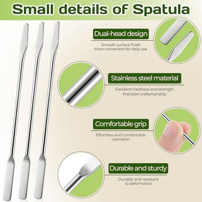 6PCS Lab Spatula Stainless Steel Small Metal Spatula Double Ended Micro Spatula Square/Round End Spatula Makeup Spatula Tool for Mixing Cosmetics (6 Pcs)