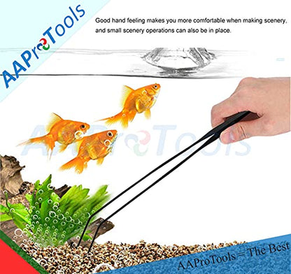 12 Inch Black Curved Aquarium Tweezers Stainless Steel Curved Tweezer with Carbonation Protection Coating Against Rust Long Reptiles Feeding Tongs for Aquatic Plants Lizards Spider Snakes